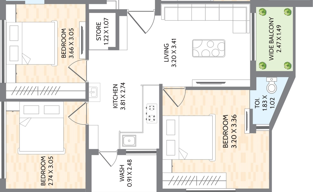 3 BHK Flat in Pradhyuman Murlidhar Prime in Kotharia, Rajkot - Image 930119