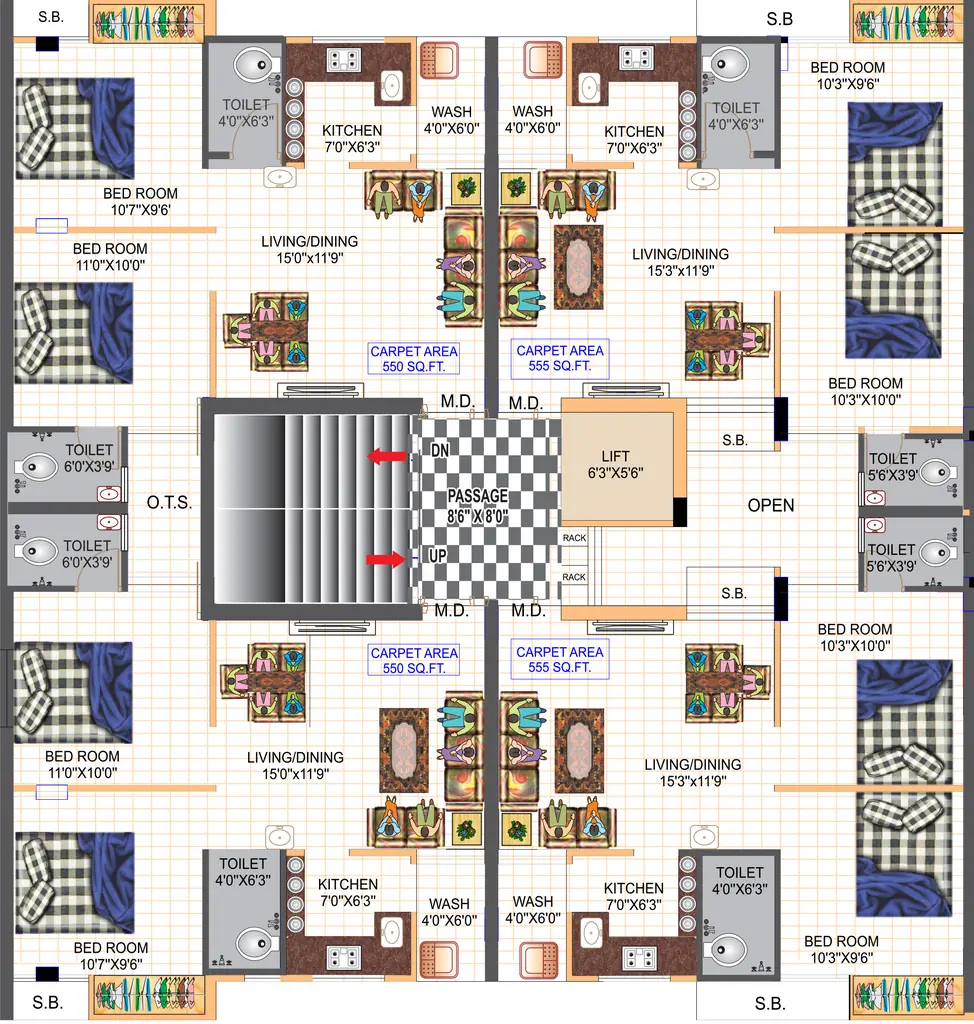 Floor Plan of Shree Haridarshan Flat in Kotharia, Rajkot - Image 432809
