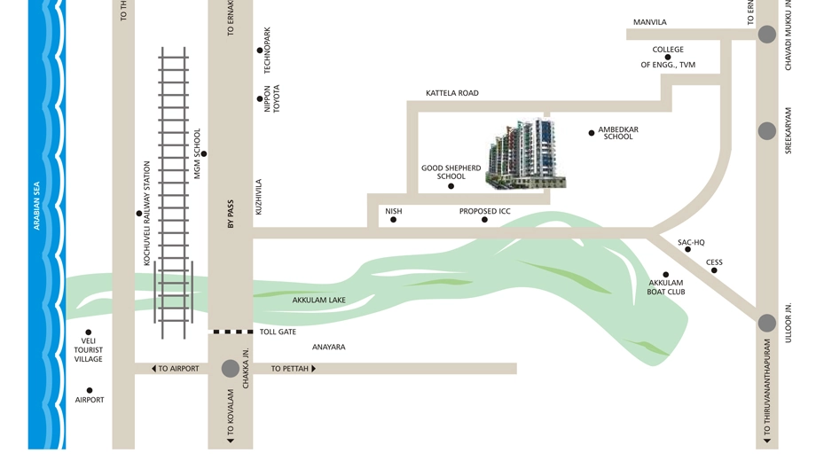 Location of PRS Lakeville in Aakkulam, Thiruvananthapuram - Image 432846
