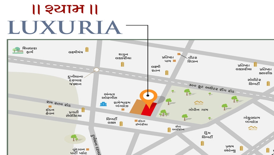 Location of Shyam Luxuria in Mota Varachha, Surat - Image 432958