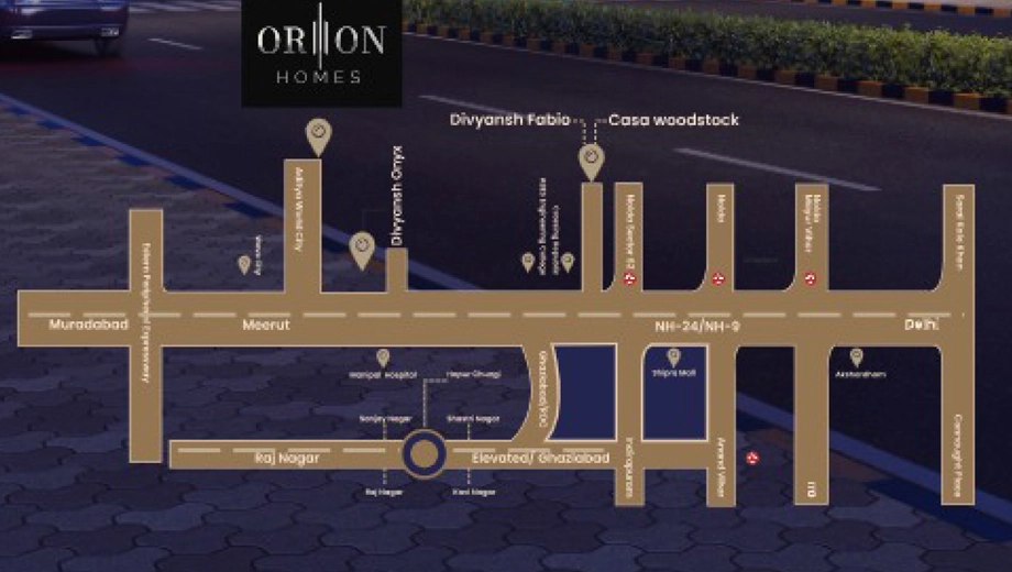 Location of Divyansh Orion Homes in NH 24, Ghaziabad - Image 433017