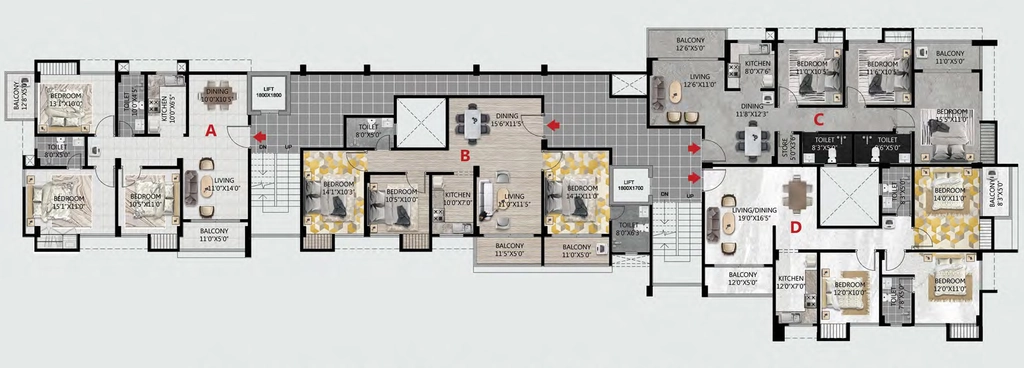 Floor Plan of Kaizen Hillside in Bamunimaidam, Guwahati - Image 433048