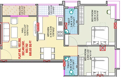 2 BHK Flat in GSP Shivsiddhi Heights in Panchavati, Nashik - Image 930315