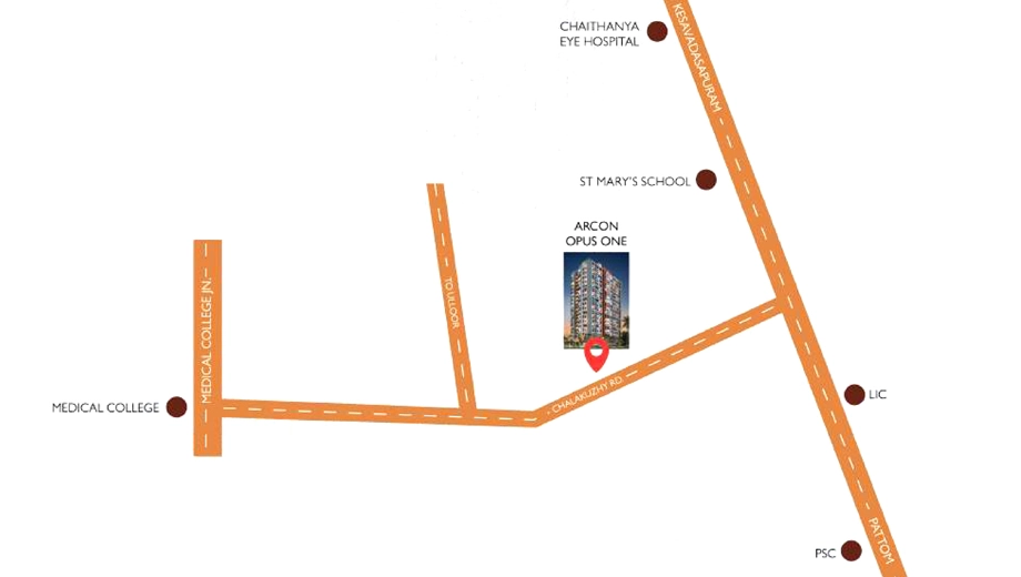 Location of Arcon Opus One in Pattom, Thiruvananthapuram - Image 433415