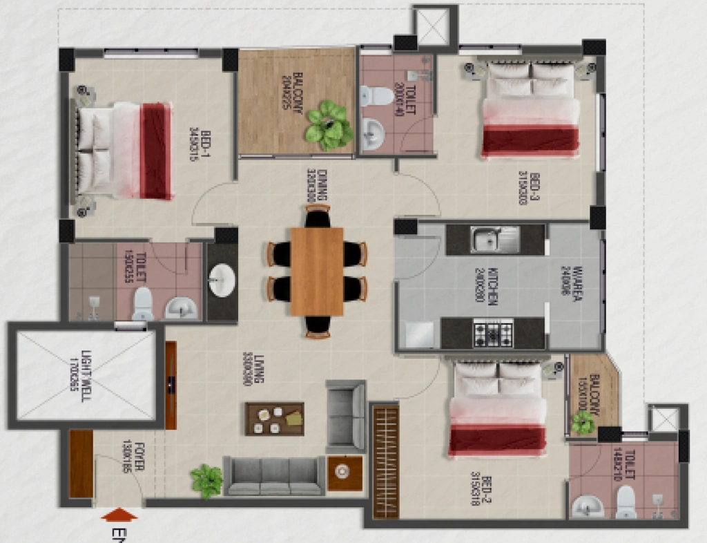 3 BHK Flat in Beacon Oasis in Sasthamangalam, Thiruvananthapuram - Image 930444