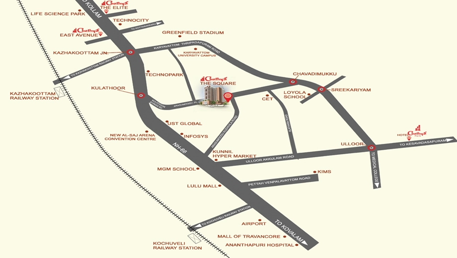 Location of Chothys The Square in Kulathoor, Thiruvananthapuram - Image 433482