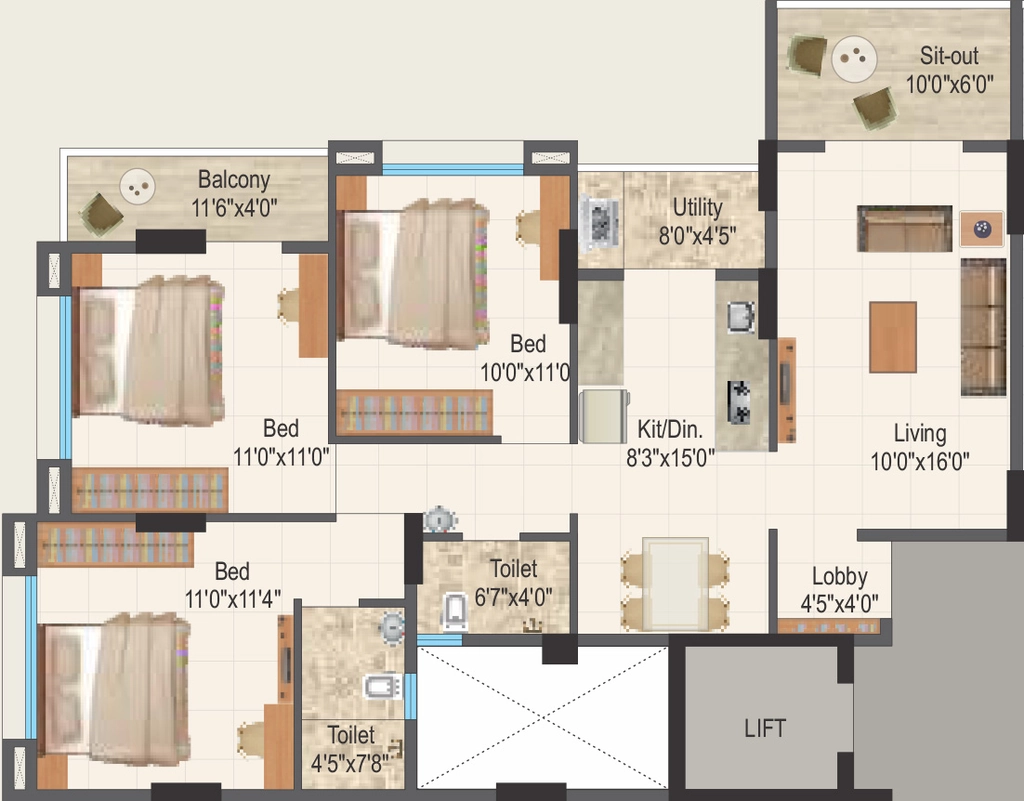 3 BHK Flat in Shree Nandan in Dwarka, Nashik - Image 930383