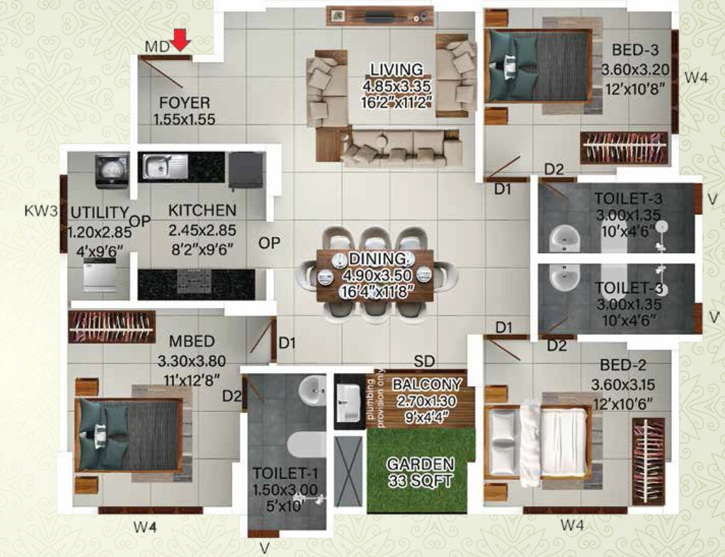 3 BHK Flat in Confident Astoria in Kulathoor, Thiruvananthapuram - Image 930470