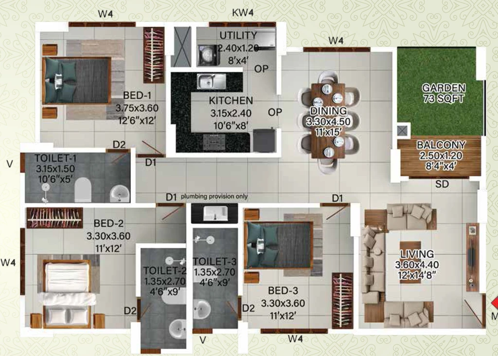 3 BHK Flat in Confident Astoria in Kulathoor, Thiruvananthapuram - Image 930471