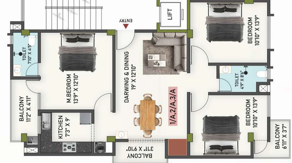 3 BHK Flat in Urban Enclave in Lal Ganesh, Guwahati - Image 930389