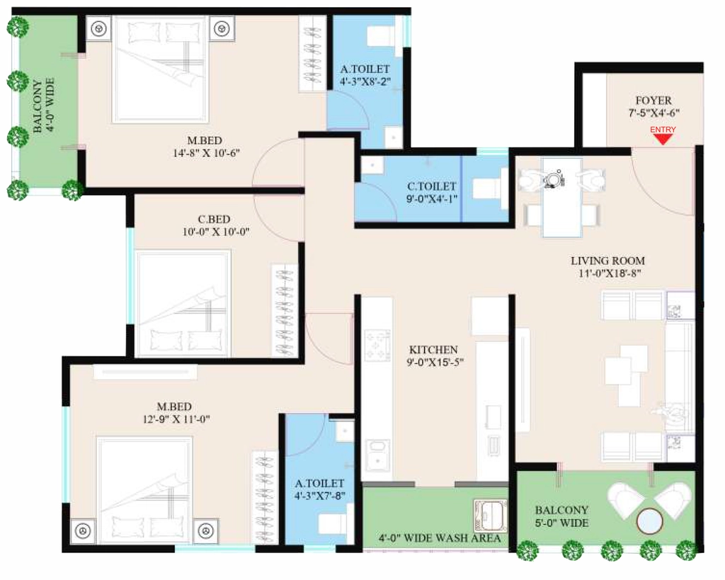 3 BHK Flat in Shreeji Crystal in Dwarka, Nashik - Image 930390