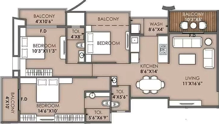 3 BHK Flat in Shreeji Sky View in Govind Nagar, Nashik - Image 930393