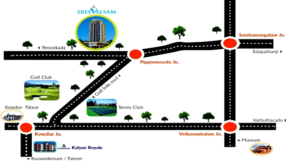 Location of Cordon Sreevalsam in Sasthamangalam, Thiruvananthapuram - Image 433436