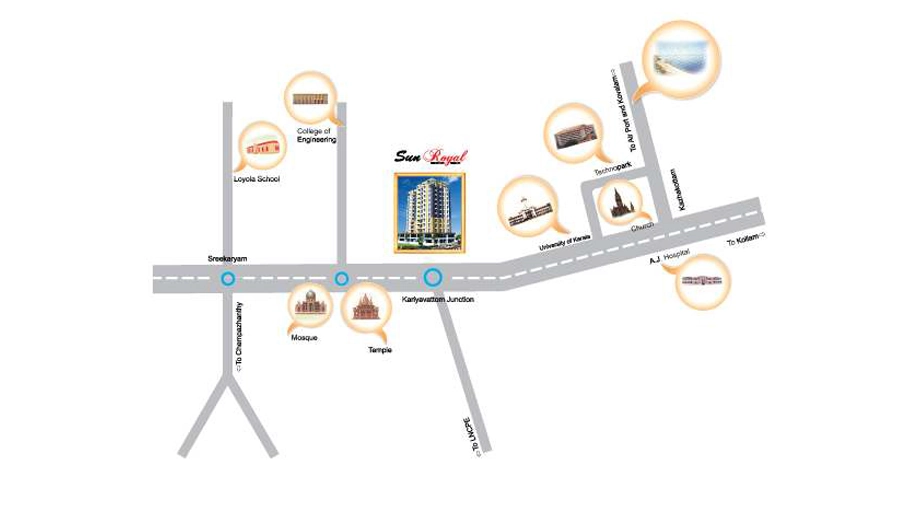 Location of Sun Royal in Karyavattom, Thiruvananthapuram - Image 433620