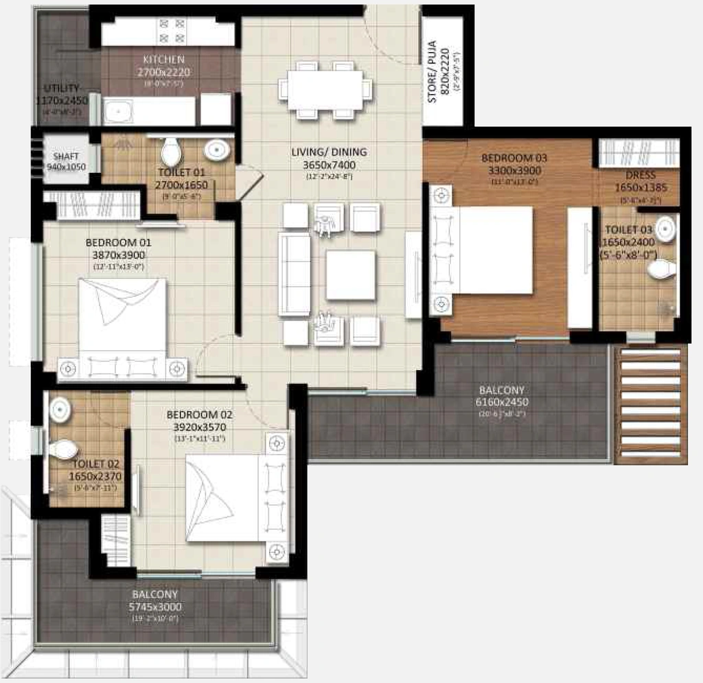 3 BHK Flat in RBS Nilaya Heights in Haridwar Road, Dehradun - Image 930525