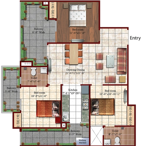 3 BHK Flat in Setia Rock Valley Residency in GMS Road, Dehradun - Image 930535