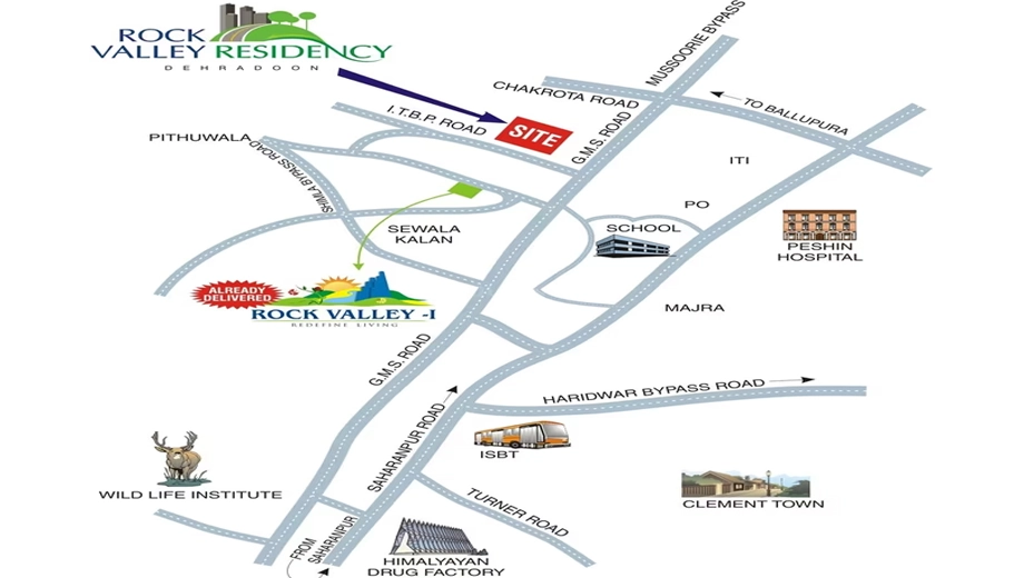Location of Setia Rock Valley Residency in GMS Road, Dehradun - Image 433633