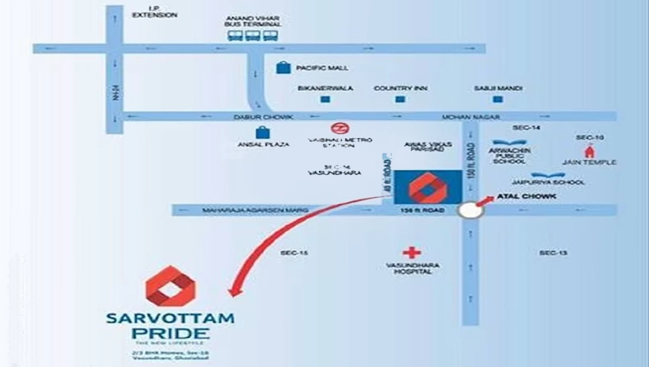 Location of Sarvottam Pride in Vasundhara, Ghaziabad - Image 433643
