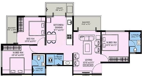3 BHK Flat in Ravi Vedantaa Avenue in Kamatwade, Nashik - Image 930620