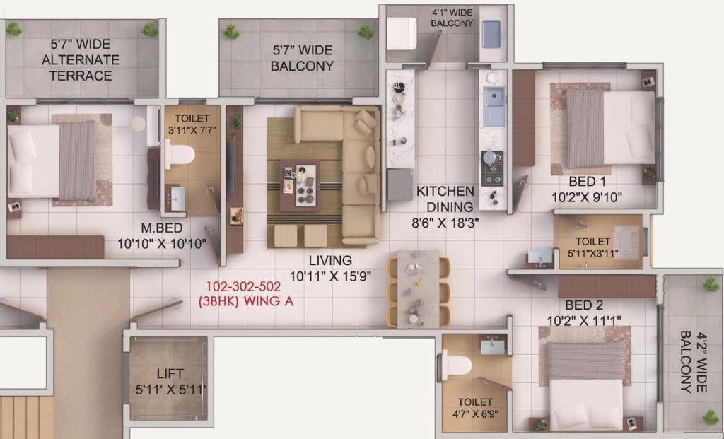 3 BHK Flat in Ravi The Emerald in Gangapur, Nashik - Image 930628