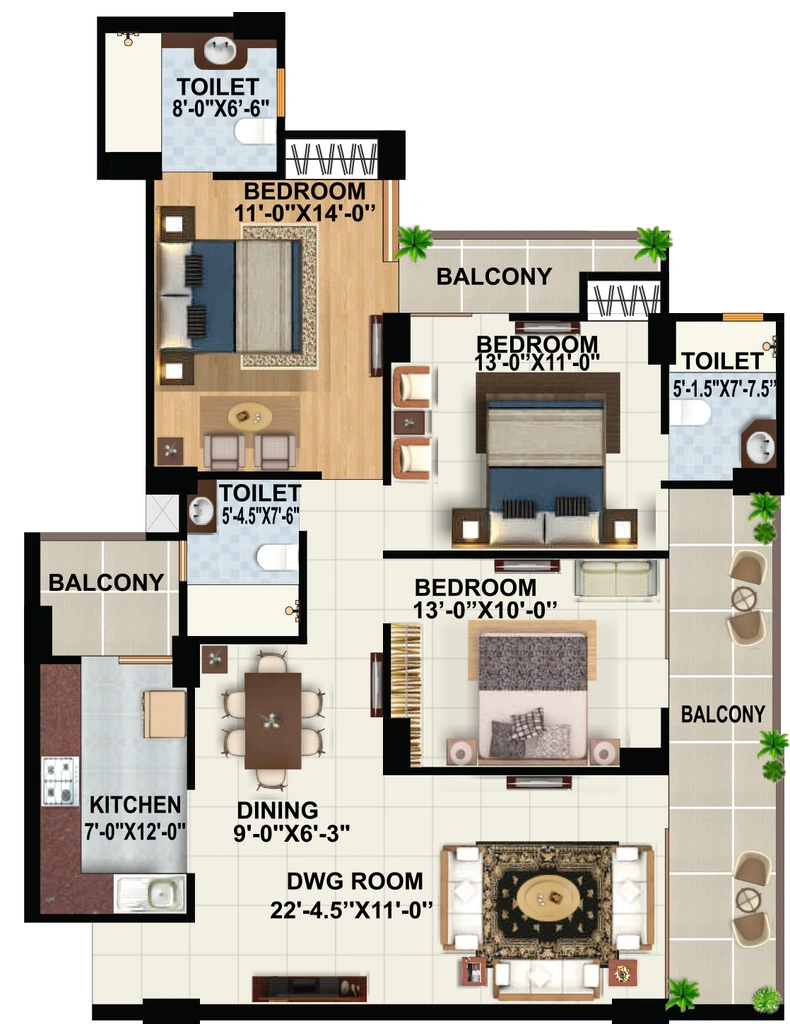 3 BHK Flat in The Solitaire Crown in GMS Road, Dehradun - Image 930650