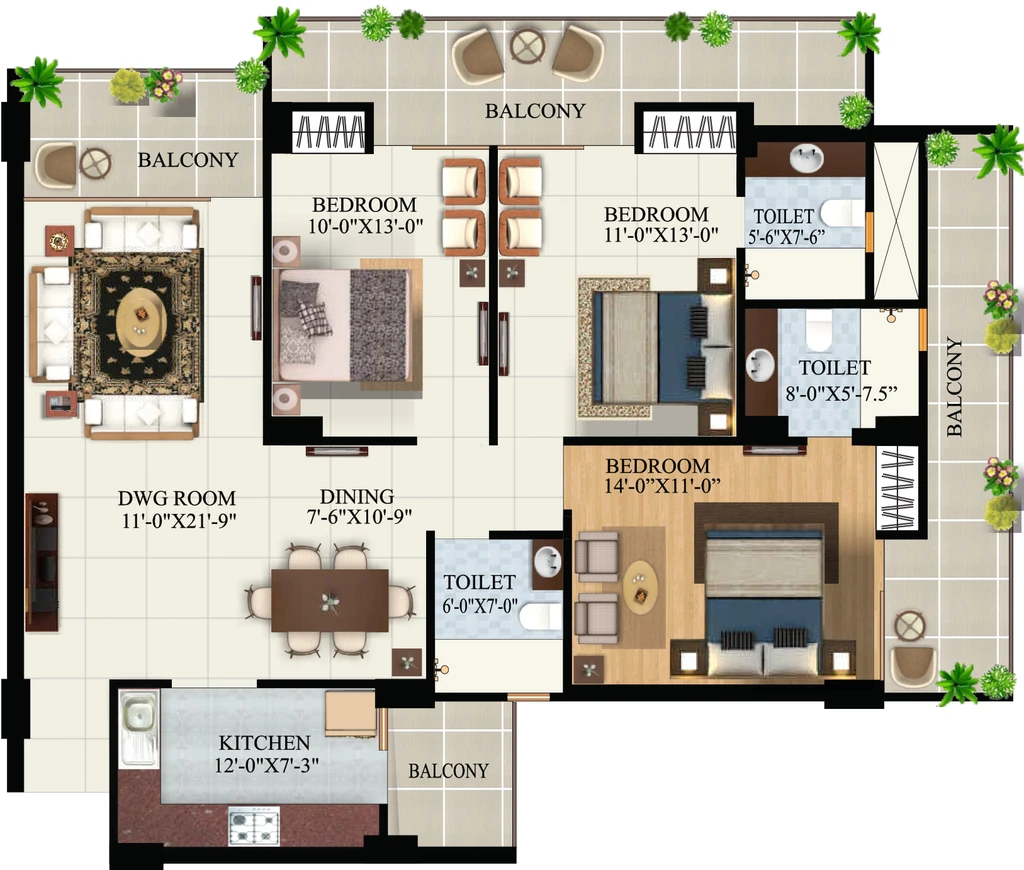 3 BHK Flat in The Solitaire Crown in GMS Road, Dehradun - Image 930652