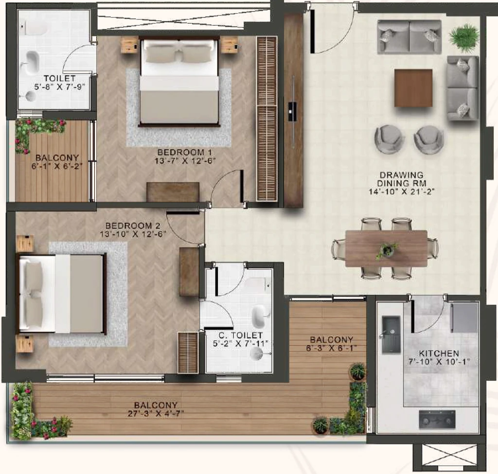 2 BHK Flat in Eiffel Palm Vista in Deva Road, Lucknow - Image 930821