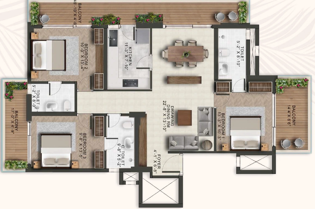 3 BHK Flat in Eiffel Palm Vista in Deva Road, Lucknow - Image 930824