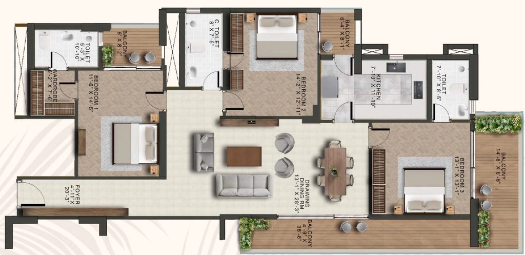 3 BHK Flat in Eiffel Palm Vista in Deva Road, Lucknow - Image 930828