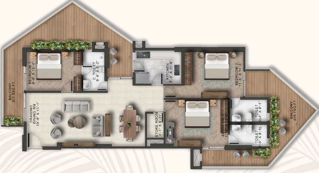 3 BHK Flat in Eiffel Palm Vista in Deva Road, Lucknow - Image 930829