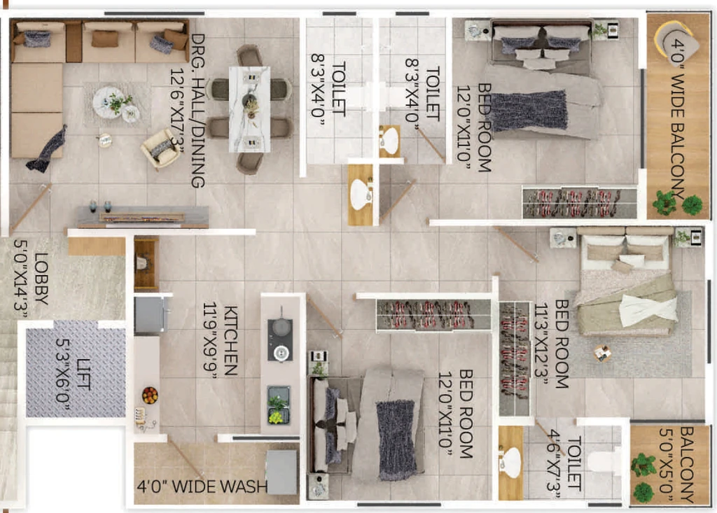 3 BHK Flat in Agastya Vishal Classic in Trimurti Nagar, Nagpur - Image 930912