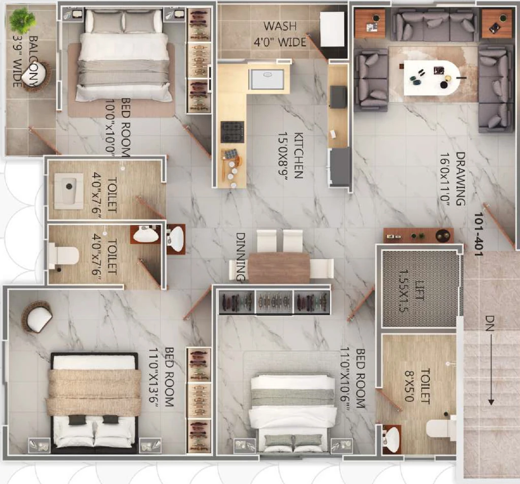 3 BHK Flat in Galaxy Mansion 17 in Manewada, Nagpur - Image 930915