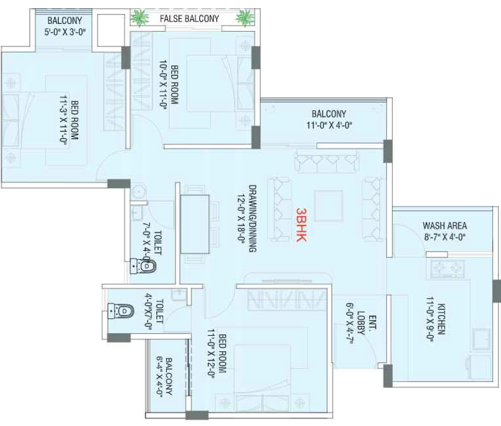 3 BHK Flat in Raj Palace 15 in Besa, Nagpur - Image 931000