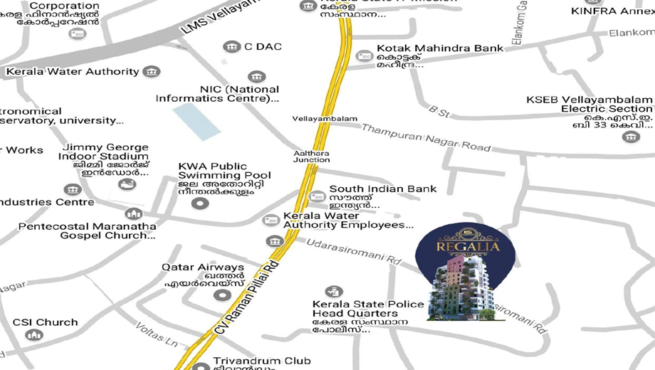 Location of KS Regalia Apartment in Vazhuthacaud, Thiruvananthapuram - Image 435023