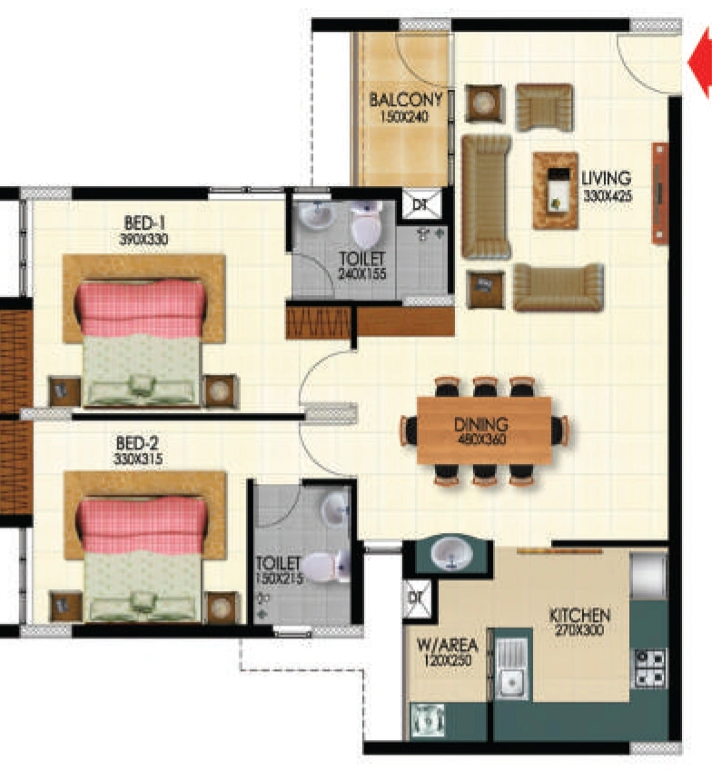 2 BHK Flat in Keratech Ruby Royal Palace in PTP Nagar, Thiruvananthapuram - Image 931077