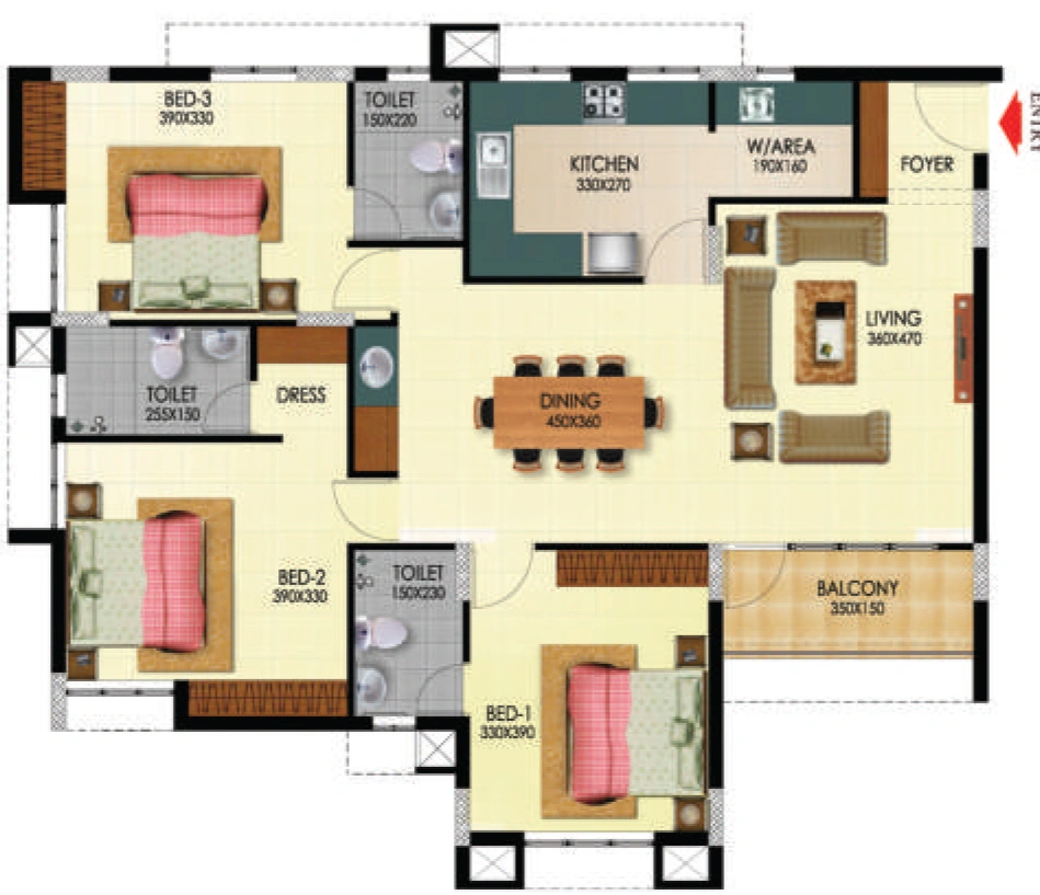 3 BHK Flat in Keratech Ruby Royal Palace in PTP Nagar, Thiruvananthapuram - Image 931079