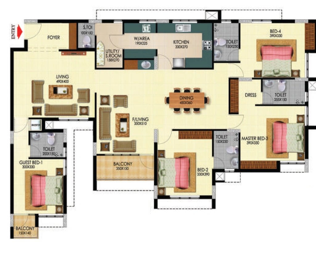 4 BHK Flat in Keratech Ruby Royal Palace in PTP Nagar, Thiruvananthapuram - Image 931081