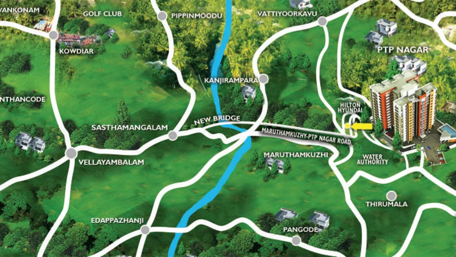 Location of Keratech Ruby Royal Palace in PTP Nagar, Thiruvananthapuram - Image 435015