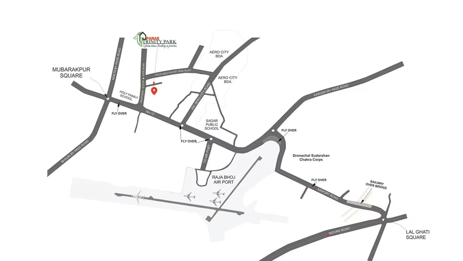 Location of Paras Trinity Park Plot in Airport Road, Bhopal - Image 435013