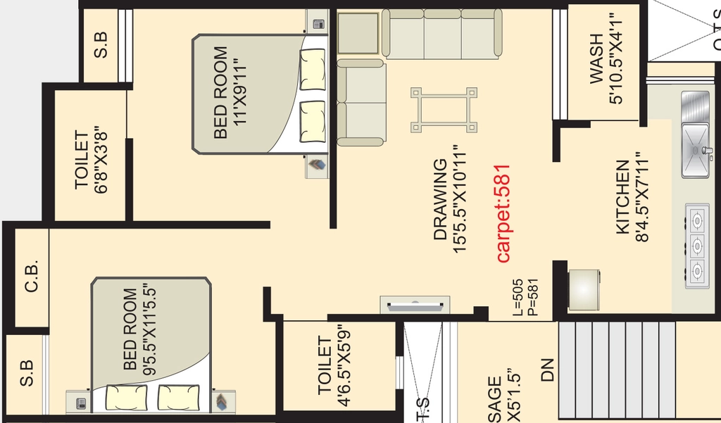 2 BHK Flat in Shree Radhika Palace in Madhapar, Rajkot - Image 931189