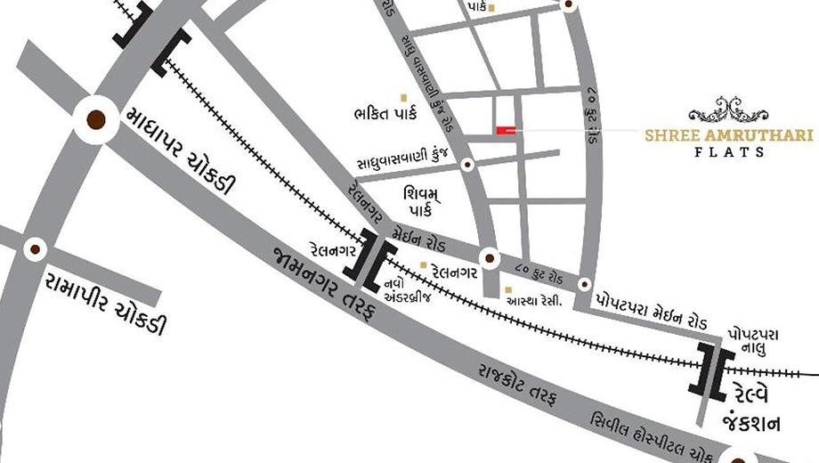 Location of Amrutdhara Shree Amrut Hari Complex in Rail Nagar, Rajkot - Image 435301