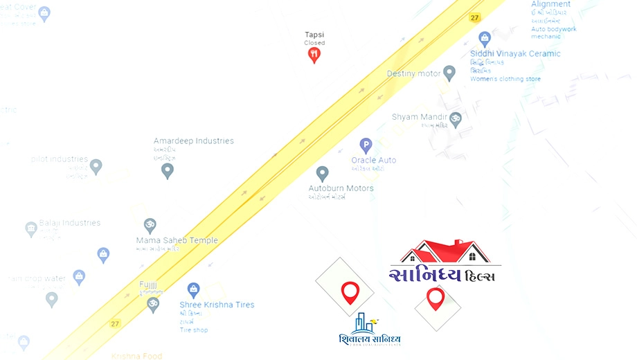 Location of Shreeji Sanidhya Hills in Kotharia, Rajkot - Image 435378