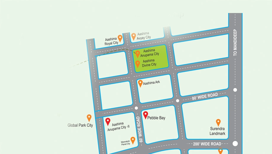 Location of Asnani Aashima Anupama City Phase 1 in Jatkhedi, Bhopal - Image 436002