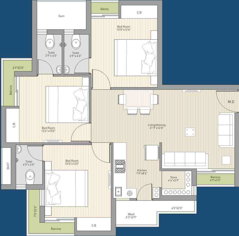 3 BHK Flat in Jainam The Space in Madhapar, Rajkot - Image 931347