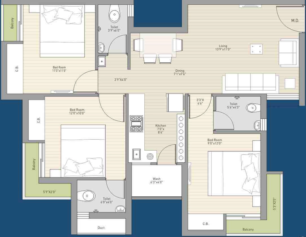 3 BHK Flat in Jainam The Space in Madhapar, Rajkot - Image 931348