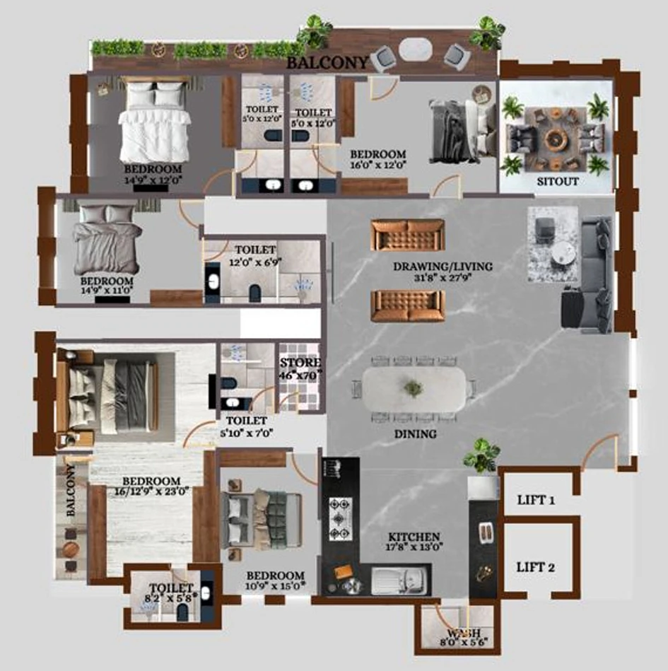 5 BHK Flat in Hills View Property in Kolar Road, Bhopal - Image 931373