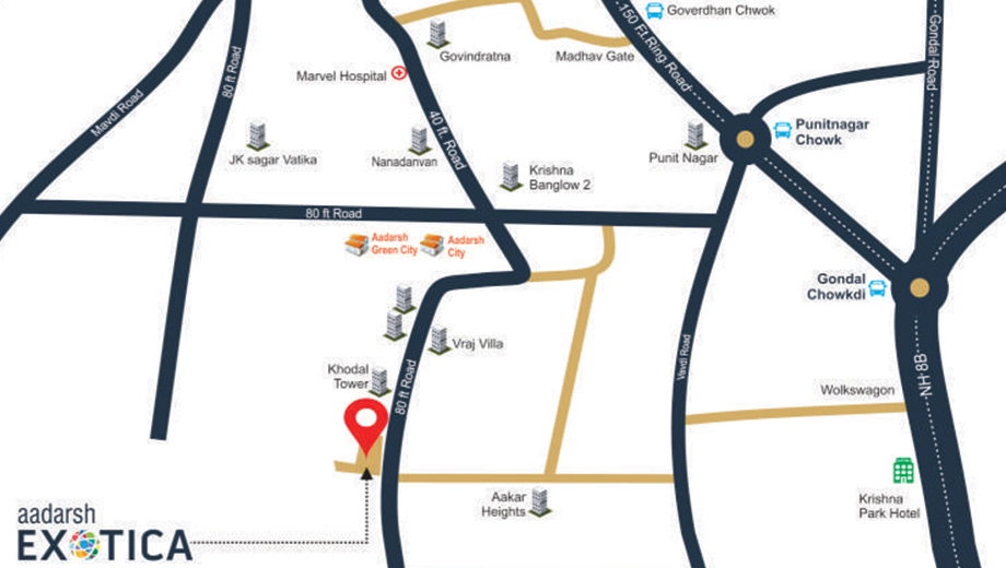 Location of Aadarsh Exotica in Vavdi, Rajkot - Image 435926