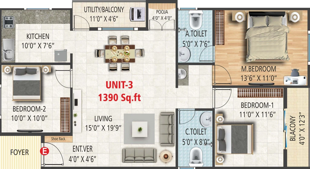 3 BHK Flat in Arunodaya Platinum in Singasandra, Bangalore - Image 931506