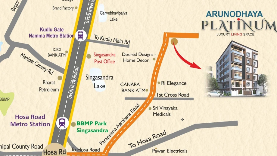 Location of Arunodaya Platinum in Singasandra, Bangalore - Image 436214