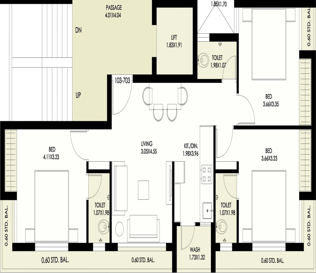 3 BHK Flat in SR Aangan View in Vavdi, Rajkot - Image 931573